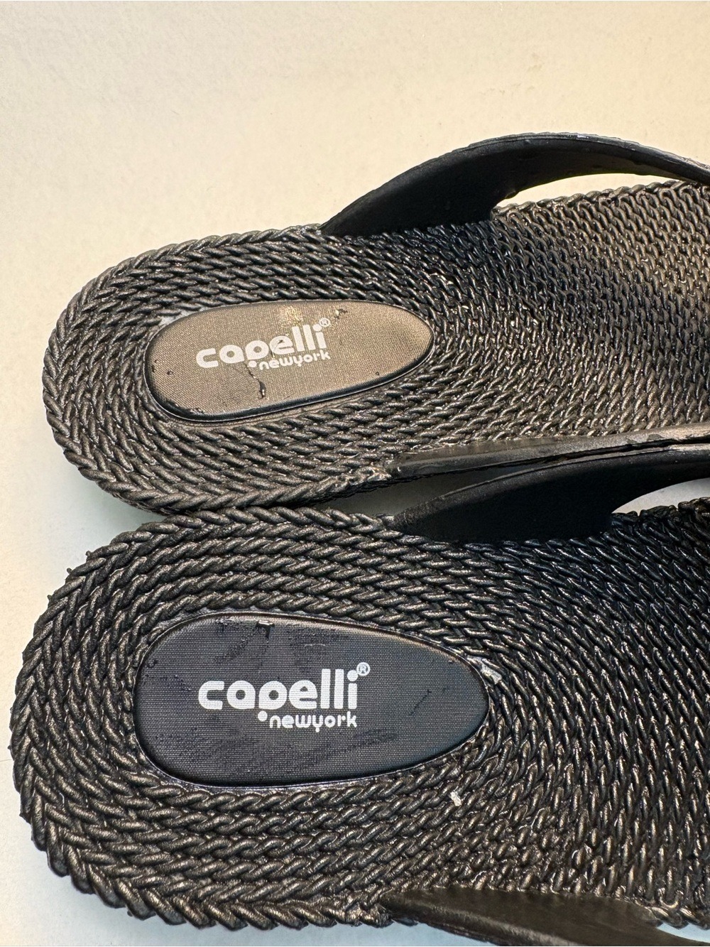 Capelli of New York Black Wedge Flip Sandals with Gray Floral Accent - Picture 6 of 6
